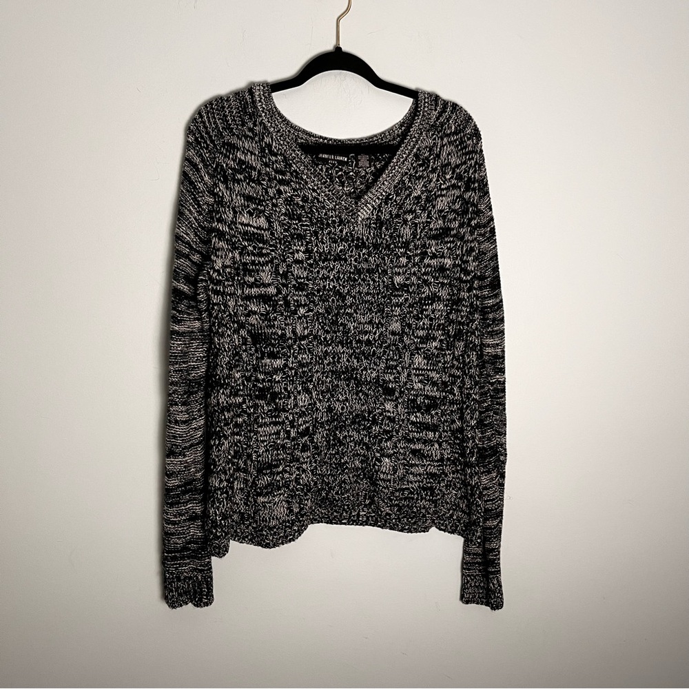 Jennifer Lauren Plus Women’s Black & White V-Neck Knit Sweater Long Sleeve 2X